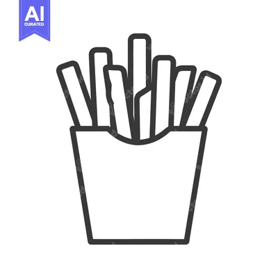 Aset desain premium: A black and white illustration of french fries in a carton