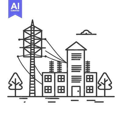 Premium design asset: Simplified illustration representing a city scene with power and build