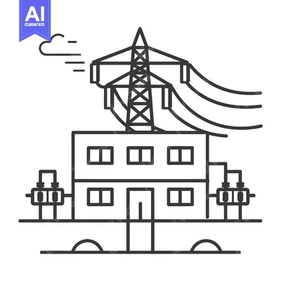 Aset premium populer: Illustration showing a power plant and power lines for energy distribu