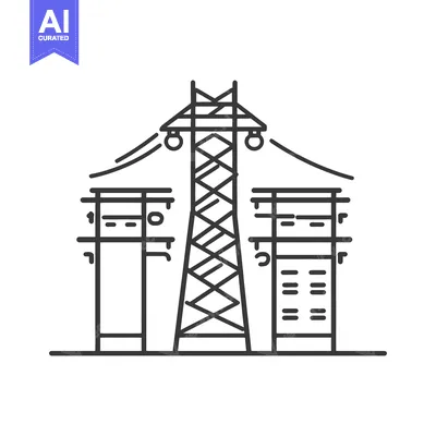 Aset premium populer: Depiction of electrical towers and power lines with a solid base