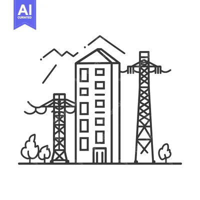 Aset premium populer: Illustration displaying tall building and power lines in landscape