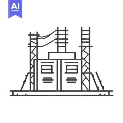 Popular premium asset: A monochrome illustration of an electrical power distribution station