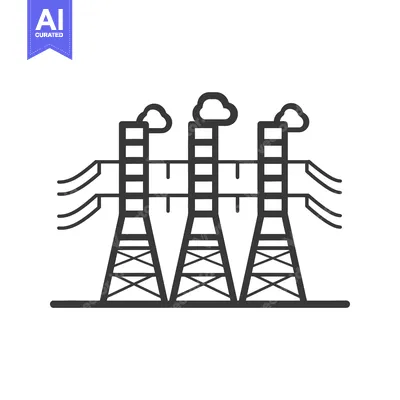 Premium design asset: Three tall industrial towers with clouds and power lines
