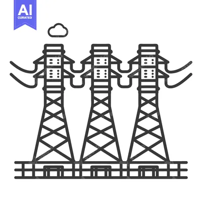 Premium design asset: Three electrical power transmission towers with connecting cables visi