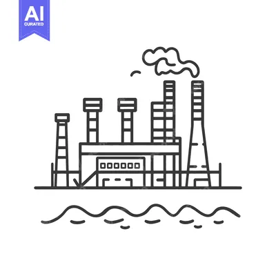 Aset premium populer: An industrial power plant emitting smoke near the water