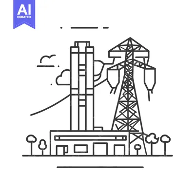Premium design asset: A graphic illustration depicting a power plant and electricity tower