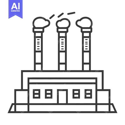 Premium design asset: Simple illustration of an industrial complex with three smokestacks
