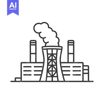 Aset premium populer: A simple drawing of an industrial plant with smoke emissions