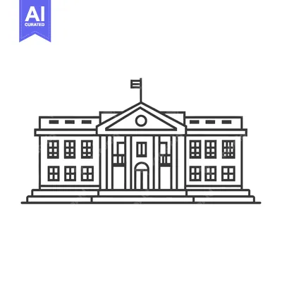 Aset desain premium: A line drawing showing a building with a flag on top