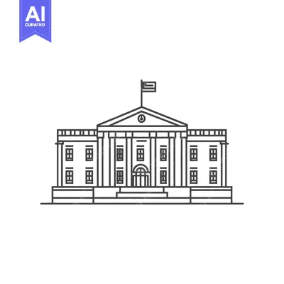 Aset desain premium: A simple line art illustration depicting a large governmental building