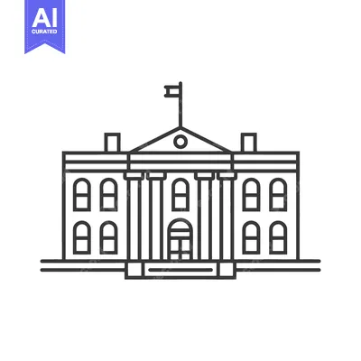 A detailed monochrome illustration depicting a government building wit