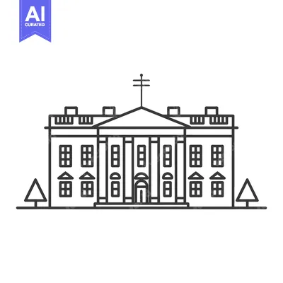 Aset desain premium: Simple black line drawing depicts a government building with columns