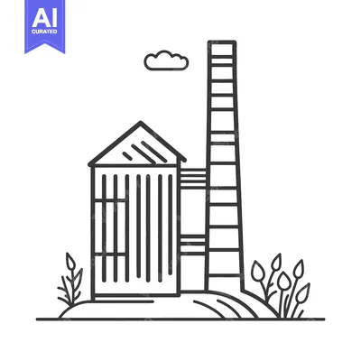 Aset desain premium: Simple illustration showing industrial buildings and surrounding lands