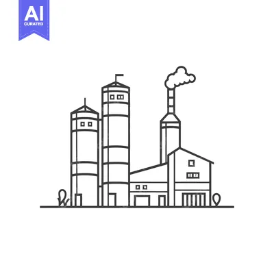 Aset premium populer: A simple black and white illustration of an industrial factory complex