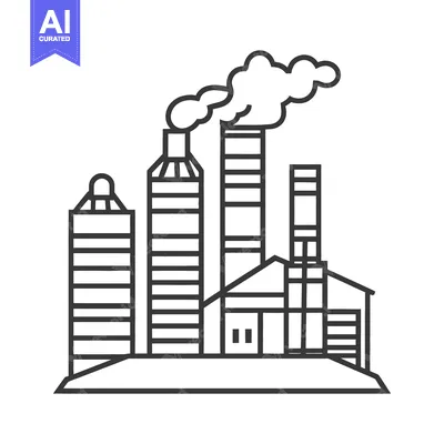 Aset desain premium: The illustration depicts an industrial building emitting smoke from a