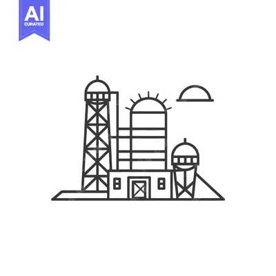 Illustration of a simplified industrial factory or manufacturing plant