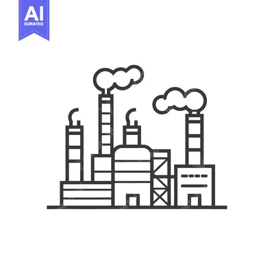 Aset premium populer: A simplified industrial factory illustration emitting smoke into the a