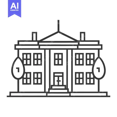 Aset desain premium: An illustrated grayscale depiction of a neoclassical building
