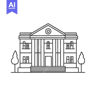 Aset desain premium: A simple linear illustration of a classical style building facade