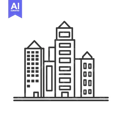 Aset desain premium: Black and white illustration of a modern cityscape skyline