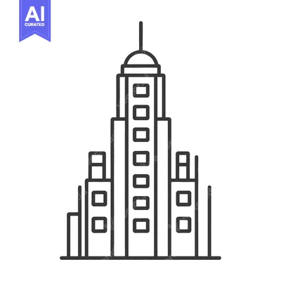 Aset desain premium: A tall black line art illustration of a building structure
