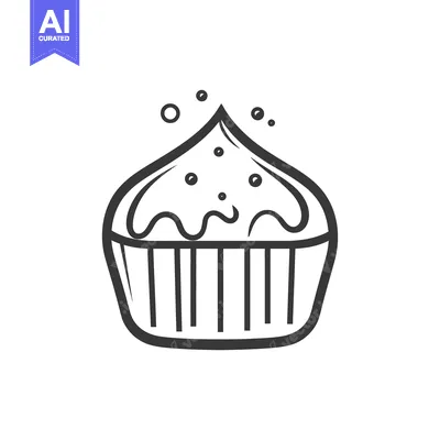 Aset desain premium: Simple illustration showing a cupcake with frosting and sprinkles on t