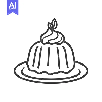 Aset premium populer: A simple black and white illustration of a dessert plate