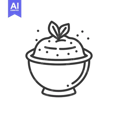 Popular premium asset: Simple drawing of a bowl with food and leafy garnish