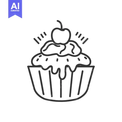Popular premium asset: A decorated cupcake topped with a cherry illustration in black and whi