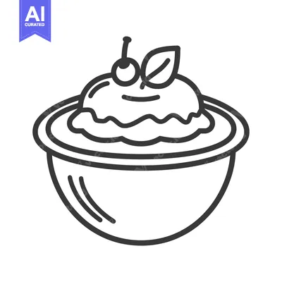 Premium design asset: A dessert icon with a cherry and leaf garnish inside a bowl