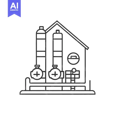 Premium design asset: An illustration shows a house with industrial plumbing apparatus