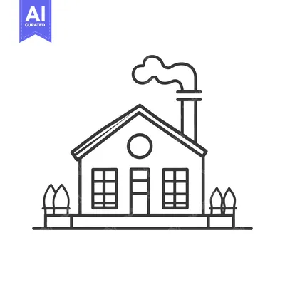 Premium design asset: A black and white illustration of a factory emitting smoke