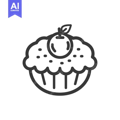 Aset desain premium: A simple illustration showing a baked muffin with a fruit topping
