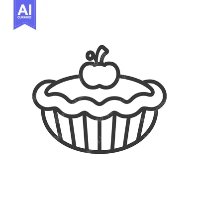 Aset premium populer: A simple line art illustration of a fruit pie with garnish