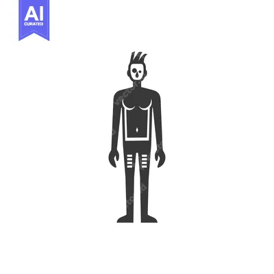Aset premium populer: A stylized illustration of a person with a skull face and tribal tatto