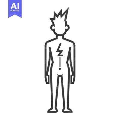 Aset desain premium: Line Drawing of a Person with a Lightning Bolt on Their Chest