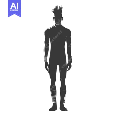 Silhouette of a Punk Rock Male Figure with Spiked Hair and Accessories