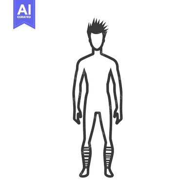 Aset premium populer: Line Drawing of a Man with Spiky Hair Wearing Striped Socks