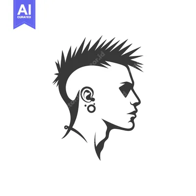 Aset premium populer: Profile of a Person with a Spiky Hairstyle and Piercings