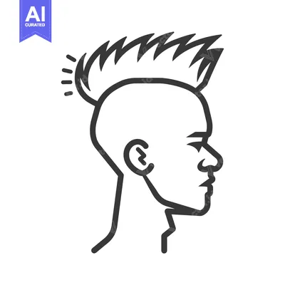 Premium design asset: Line Art Illustration of a Man with Spiky Hair
