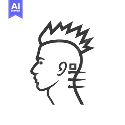 Popular premium asset: Line Art Portrait of a Person with a Spiky Mohawk and Neck Spikes