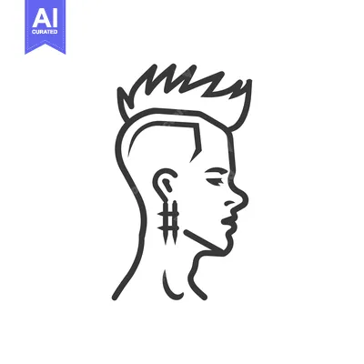 Aset premium populer: Line Art Illustration of a Person with a Spiky Hairstyle and a Neck Ta