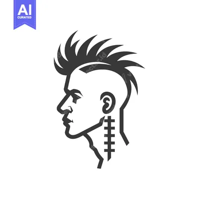Aset desain premium: Black and white line art illustration of a man with a mohawk and a sca