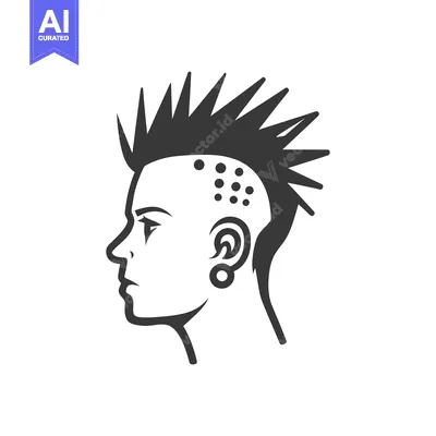 Premium design asset: Side profile of a person with a mohawk and an ear piercing