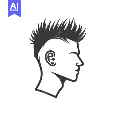Aset premium populer: Profile of a Man with Spiky Hair and Ear Piercings