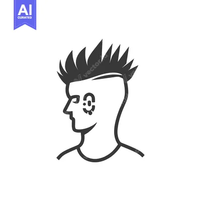 Aset premium populer: Black and white line art illustration of a man with a mohawk and a tat