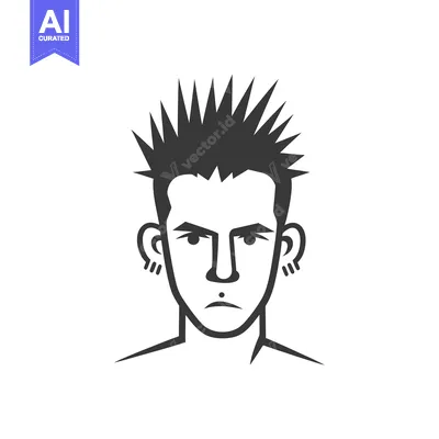 Aset premium populer: A black and white illustration of a man with spiky hair and piercings