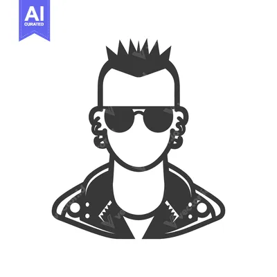 Aset desain premium: Black and White Illustration of a Punk with Spiked Hair and Sunglasses