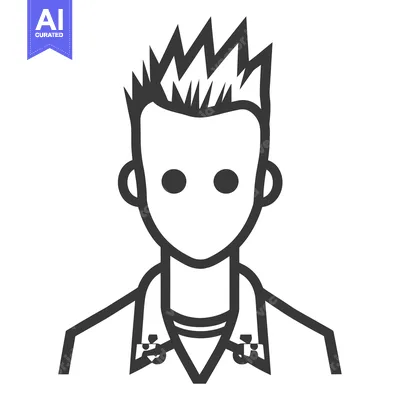 Aset desain premium: Line Drawing of a Man with Spiky Hair and No Facial Features