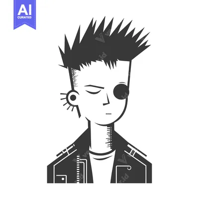 Aset premium populer: Monochromatic Illustration of a Punk Rock Teenager with Spiky Hair, Ea